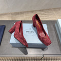 PRADA 26S SQUARE TOE HIGH HEELS 85MM IN DARK RED SUEDE