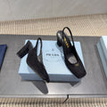 PRADA 26S LOW HEEL SQUARE TOE SLINGBACK SHOES 85MM IN BLACK SUEDE