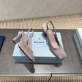 PRADA 26S LOW HEEL SQUARE TOE SLINGBACK SHOES 85MM IN TAUPE BROWN SUEDE