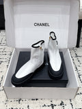 CHANEL 26S ZIPPER BOOTS IN WHITE MIX BLACK FABRIC AND LAMBSKIN