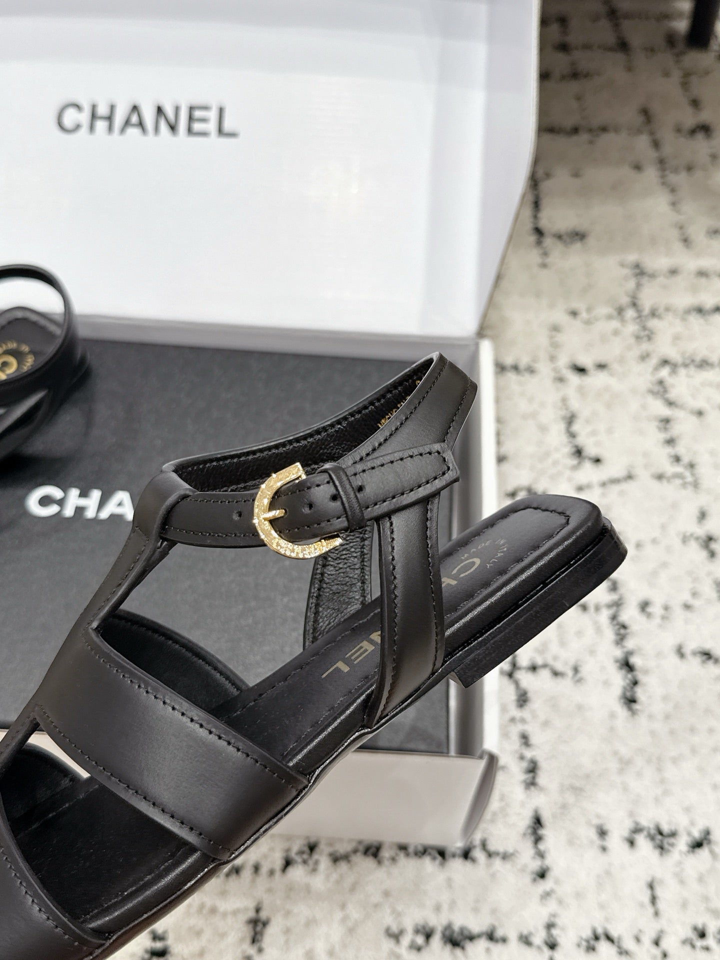 CHANEL 26S SANDALS IN BLACK CALFSKIN WITH GOLD HARDWARE