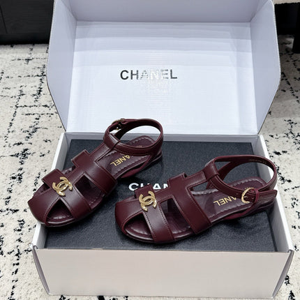 CHANEL 26S SANDALS IN DARK RED CALFSKIN WITH GOLD HARDWARE