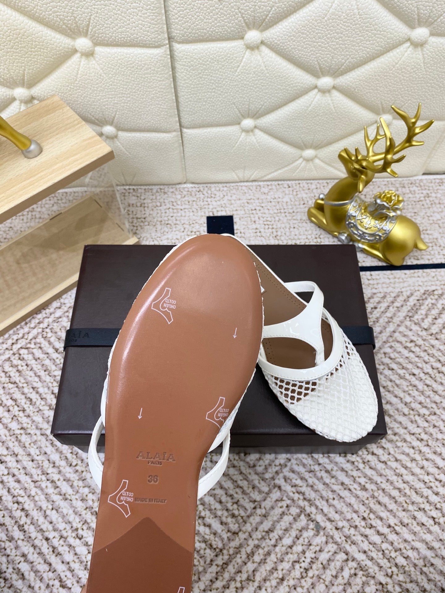 ALAIA BREATHABLE FLAT-TOE MULES 25S IN WHITE CALFSKIN