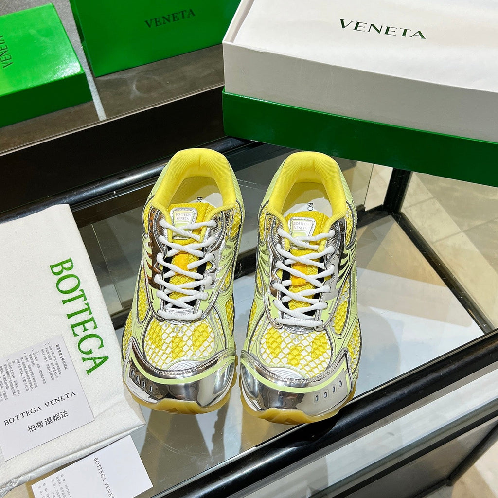BOTTEGA VENETA 26S ORBIT SNEAKERS IN SILVER AND YELLOW TECHNICAL MESH
