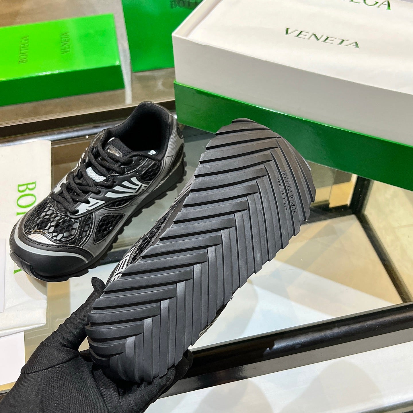 BOTTEGA VENETA 26S ORBIT SNEAKERS IN BLACK TECHNICAL MESH