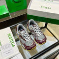 BOTTEGA VENETA 26S ORBIT SNEAKERS IN SILVER AND DARK RED TECHNICAL MESH