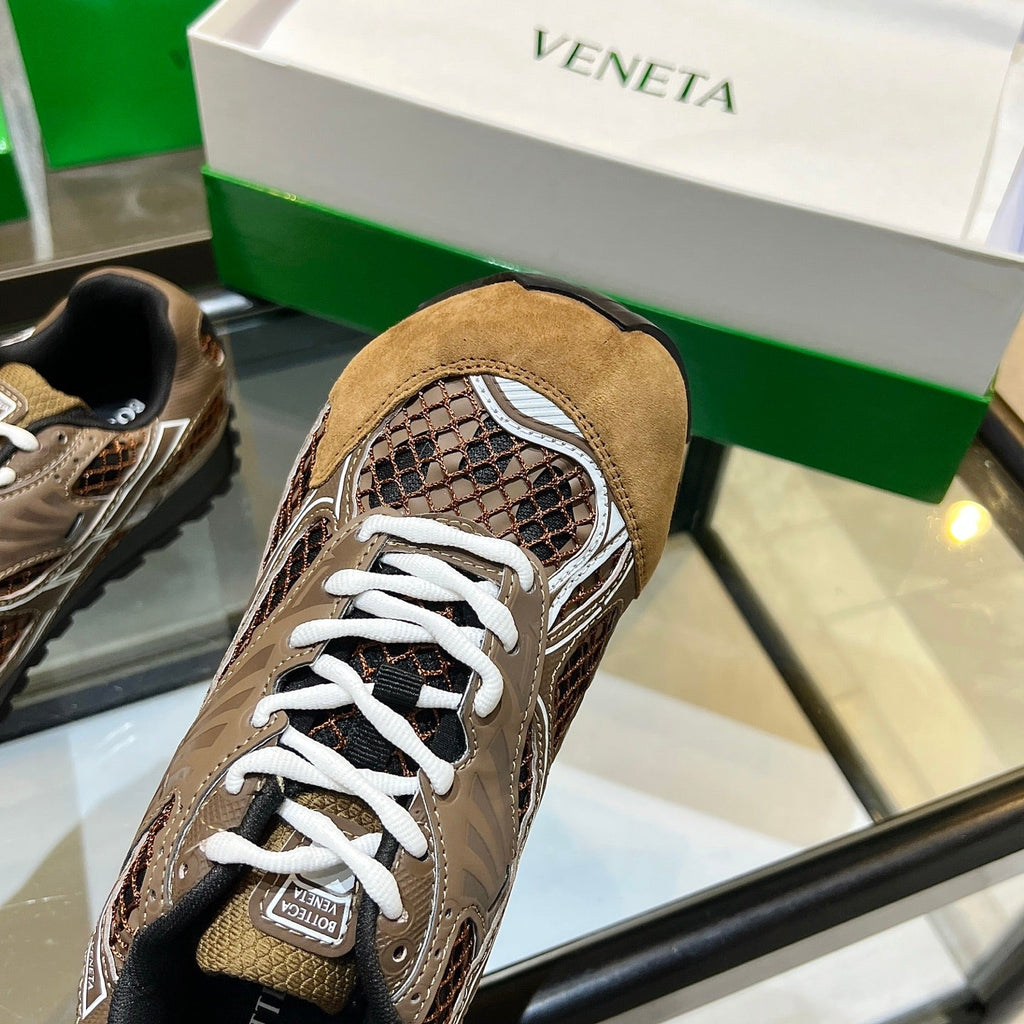 BOTTEGA VENETA 26S ORBIT SNEAKERS IN BROWN TECHNICAL MESH AND SUEDE