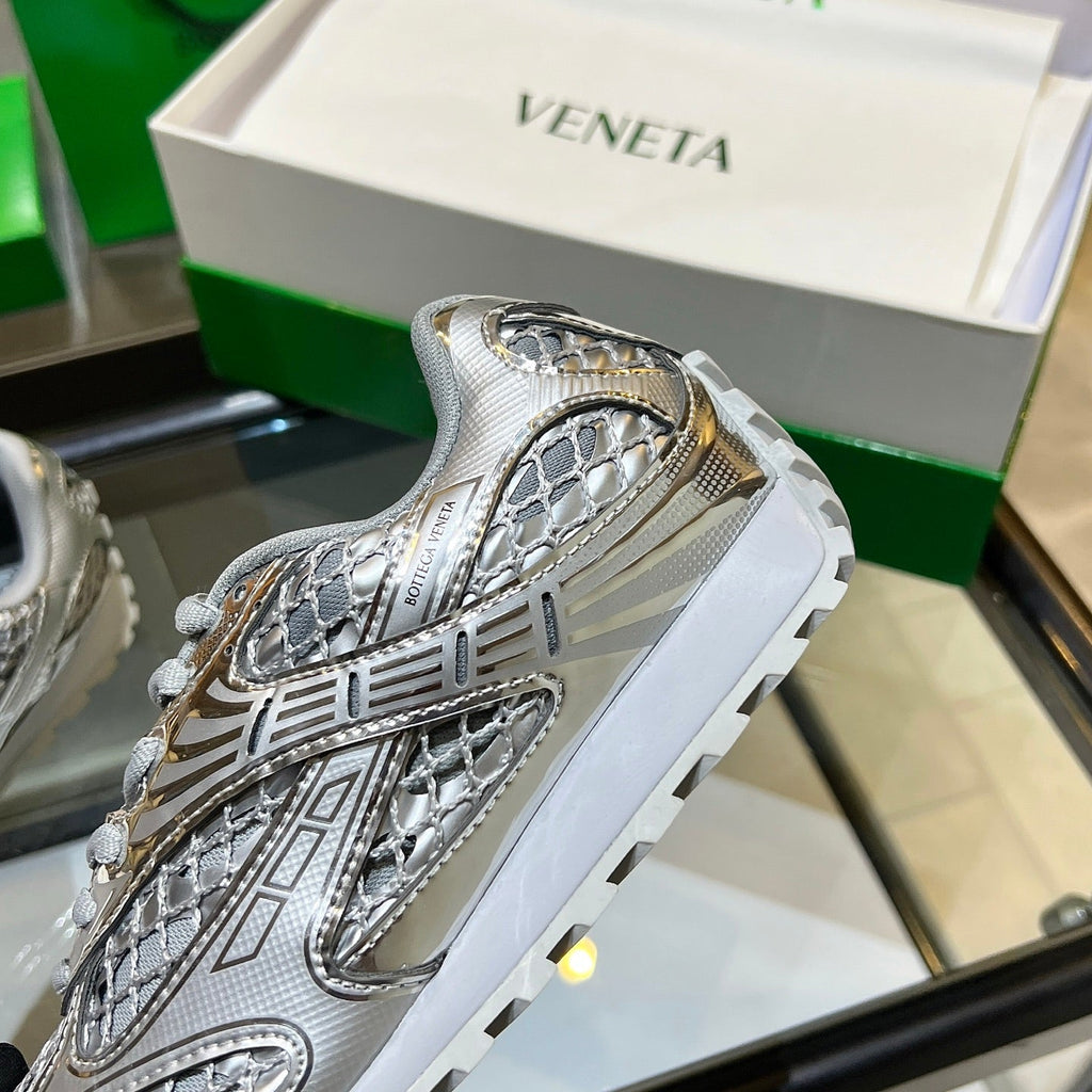BOTTEGA VENETA 26S ORBIT SNEAKERS IN SILVER TECHNICAL MESH