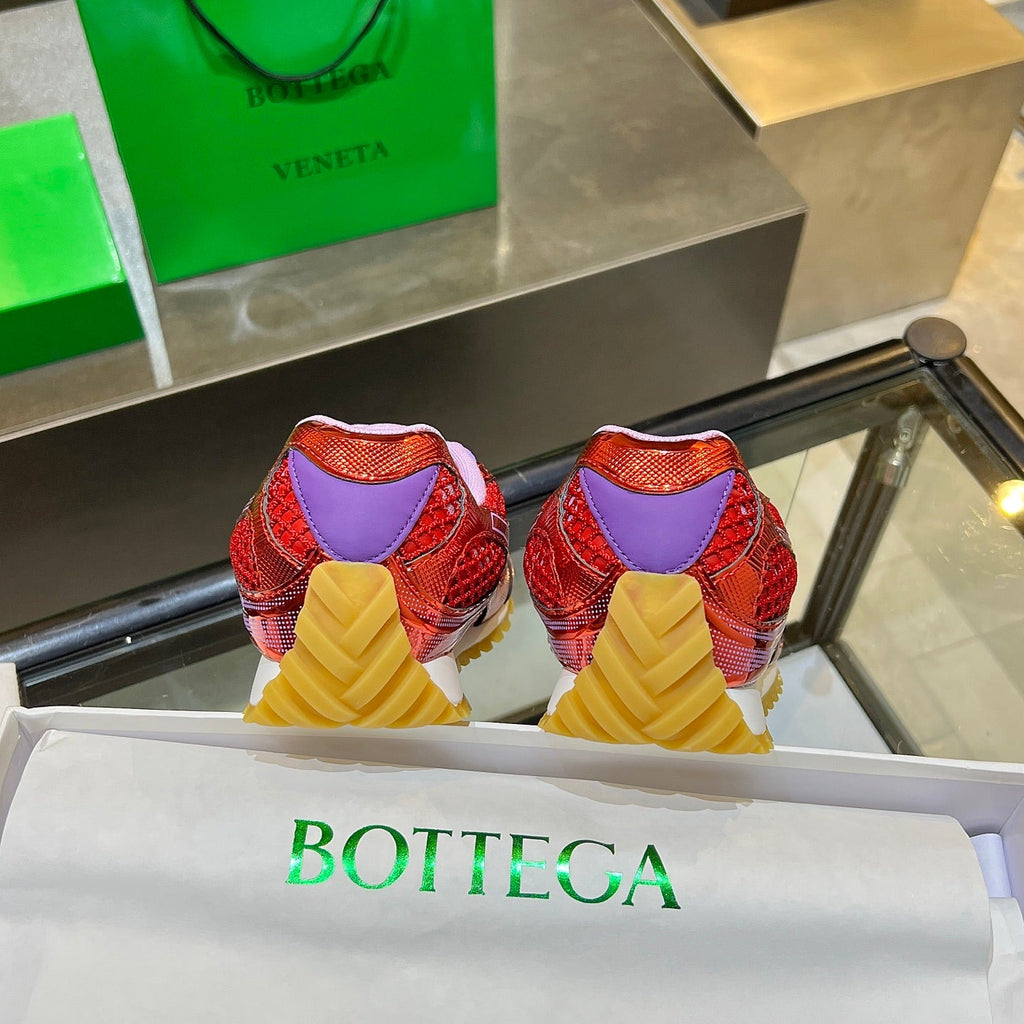 BOTTEGA VENETA 26S ORBIT SNEAKERS IN RED AND PURPLE TECHNICAL MESH