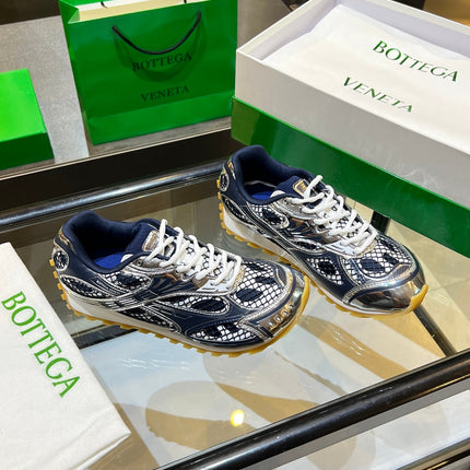 BOTTEGA VENETA 26S ORBIT SNEAKERS IN SILVER AND NAVY BLUE TECHNICAL MESH