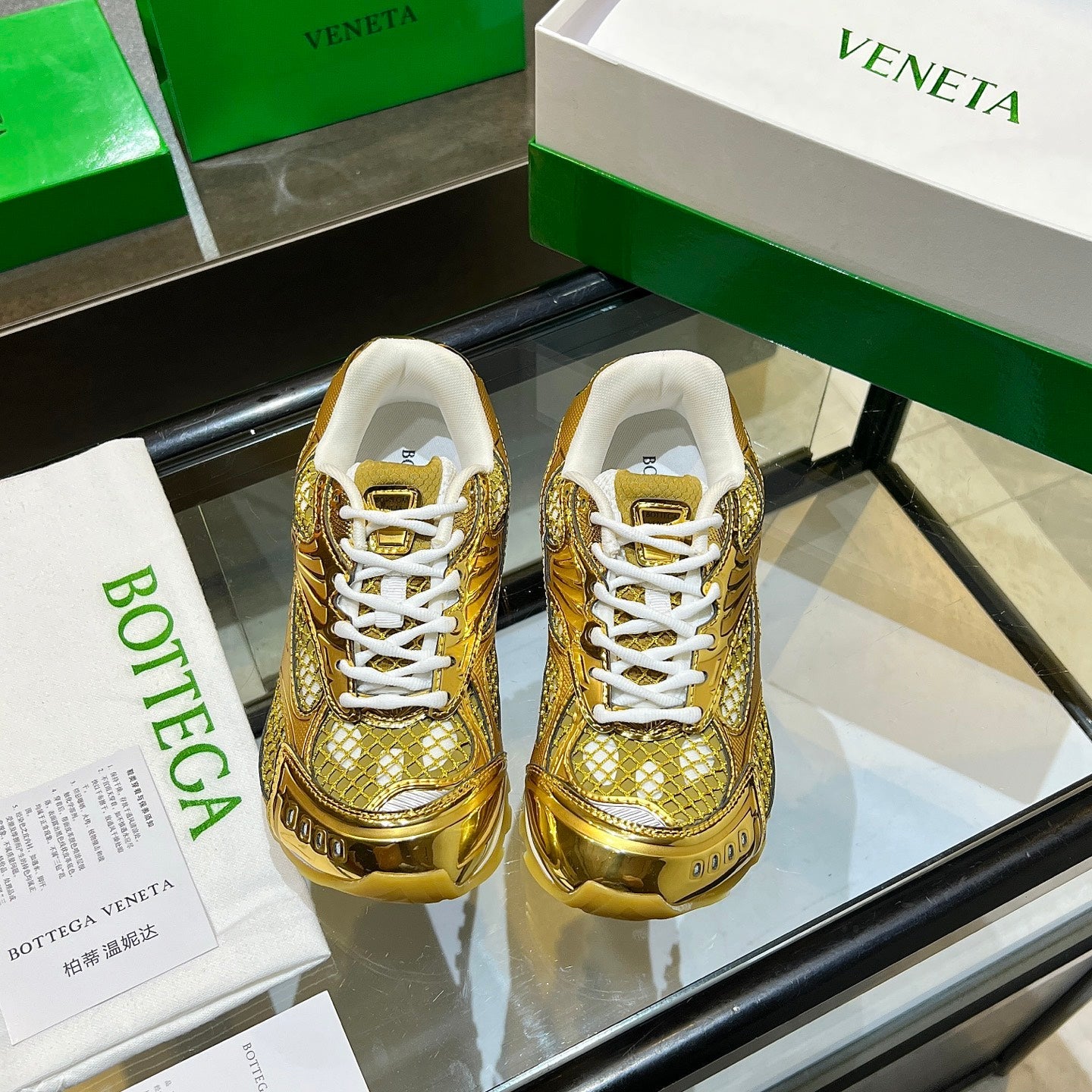 BOTTEGA VENETA 26S ORBIT SNEAKERS IN GOLD TECHNICAL MESH