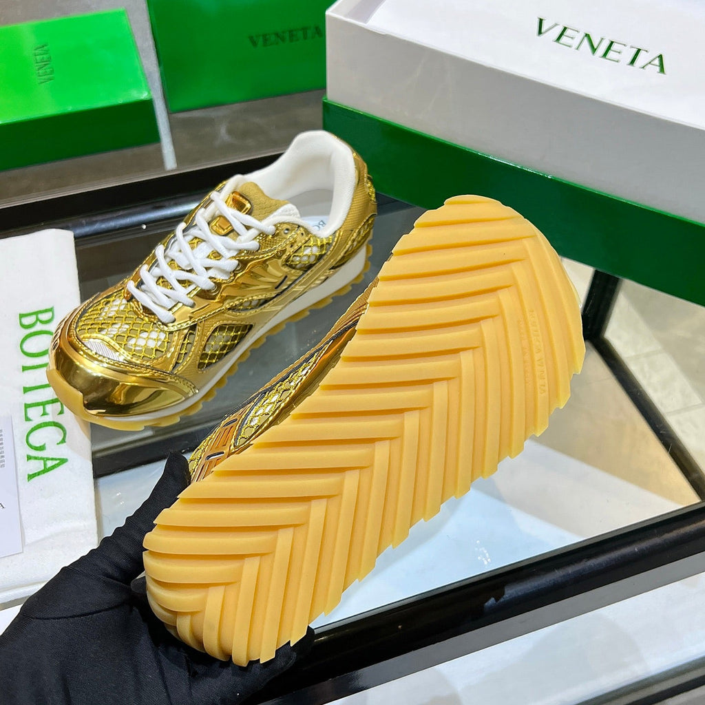 BOTTEGA VENETA 26S ORBIT SNEAKERS IN GOLD TECHNICAL MESH