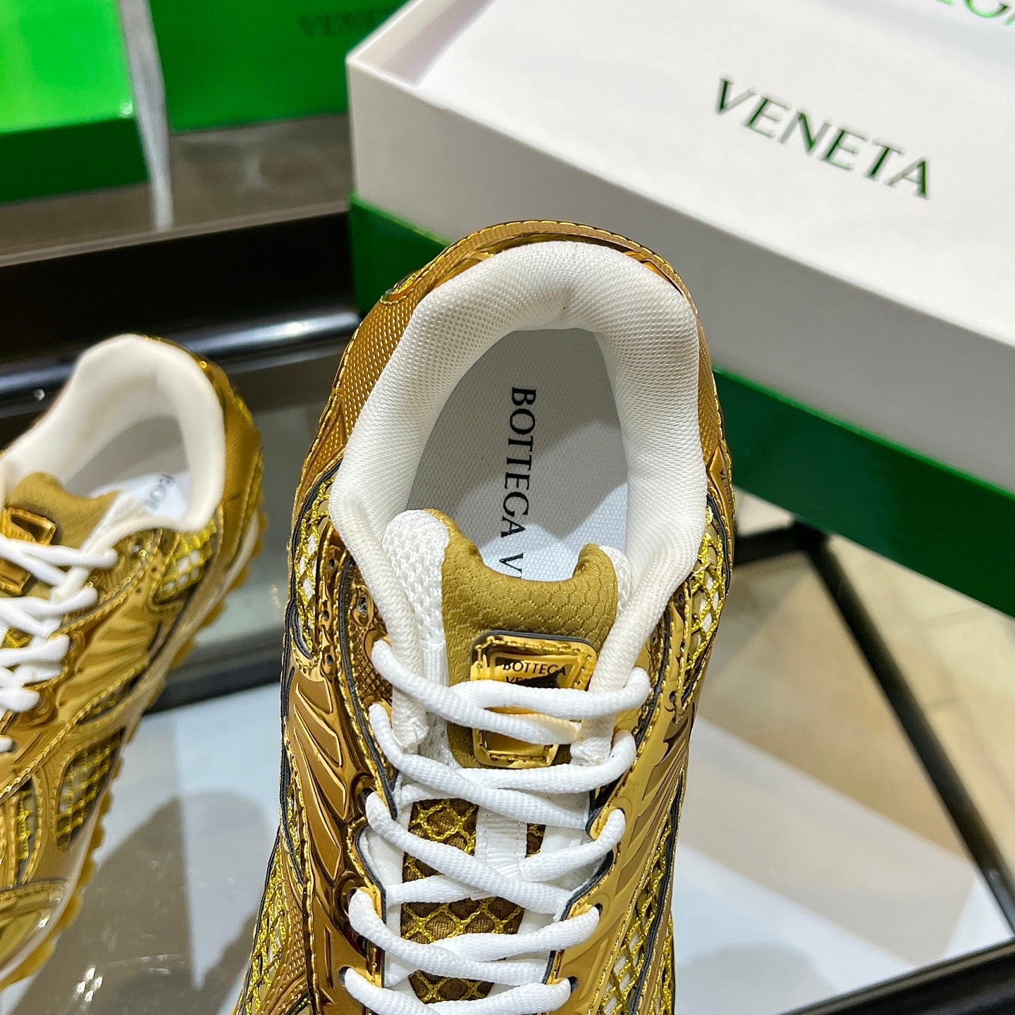 BOTTEGA VENETA 26S ORBIT SNEAKERS IN GOLD TECHNICAL MESH
