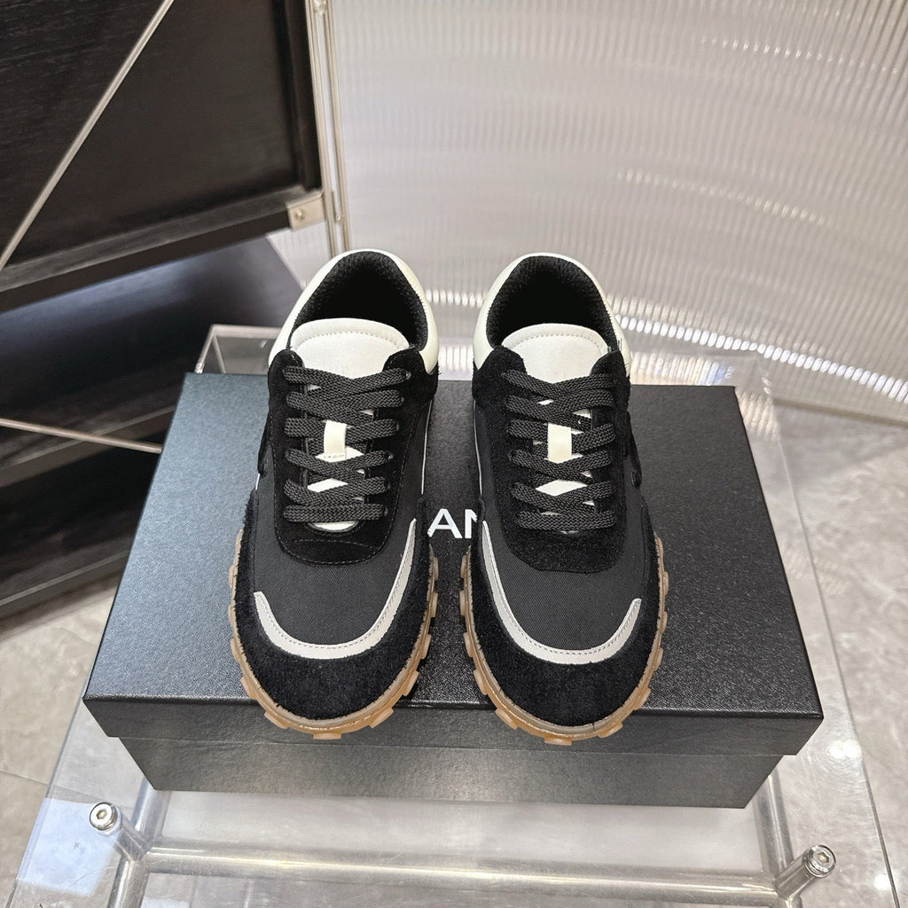 CHANEL 26S LOW TOP SNEAKERS IN BLACK SUEDE AND BLACK FABRIC WITH RUBBER SOLE