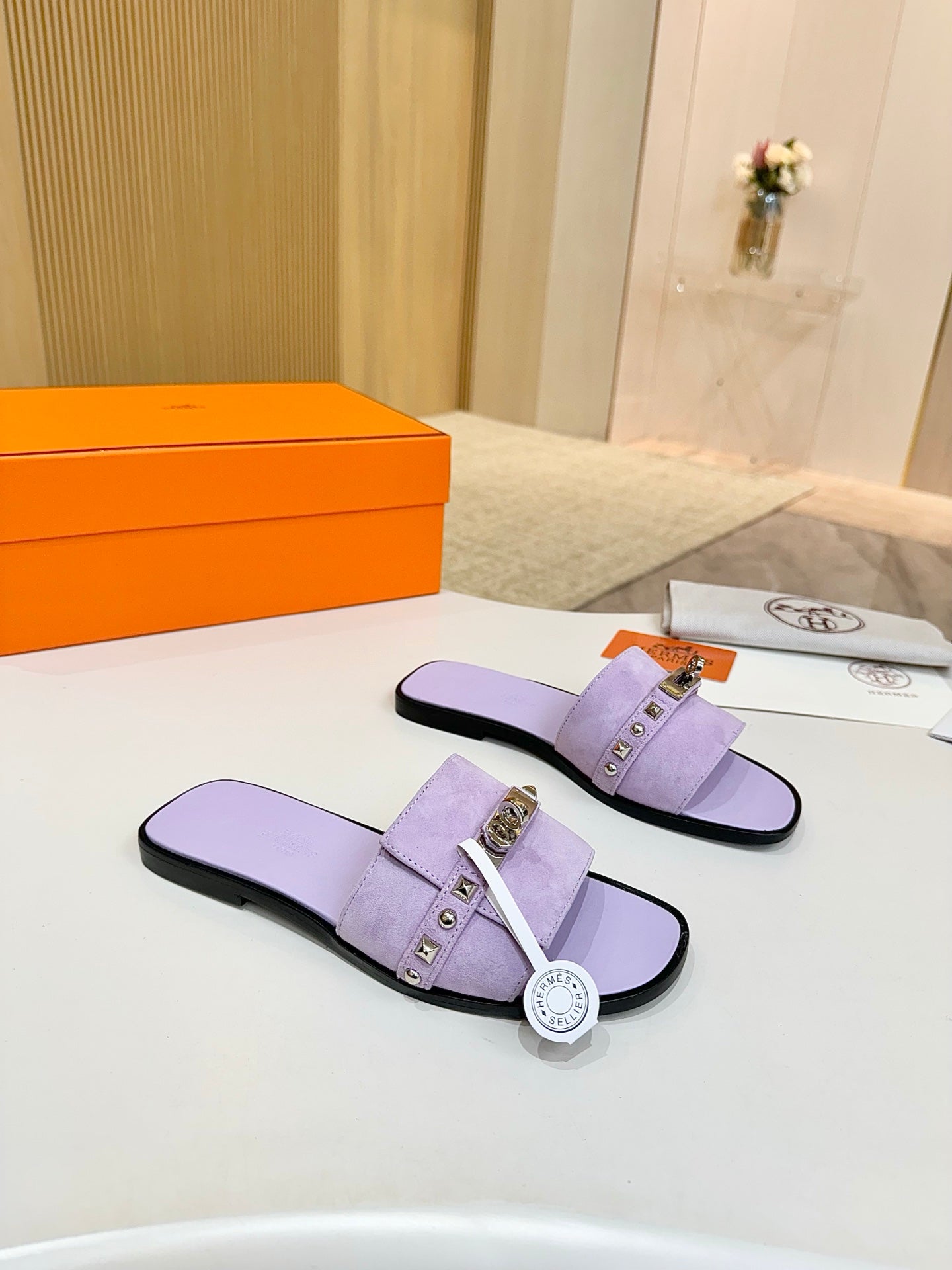 HM 26S GIULIA SANDAL IN LIGHT PURPLE SUEDE AND CALFSKIN SILVER HARDWARE
