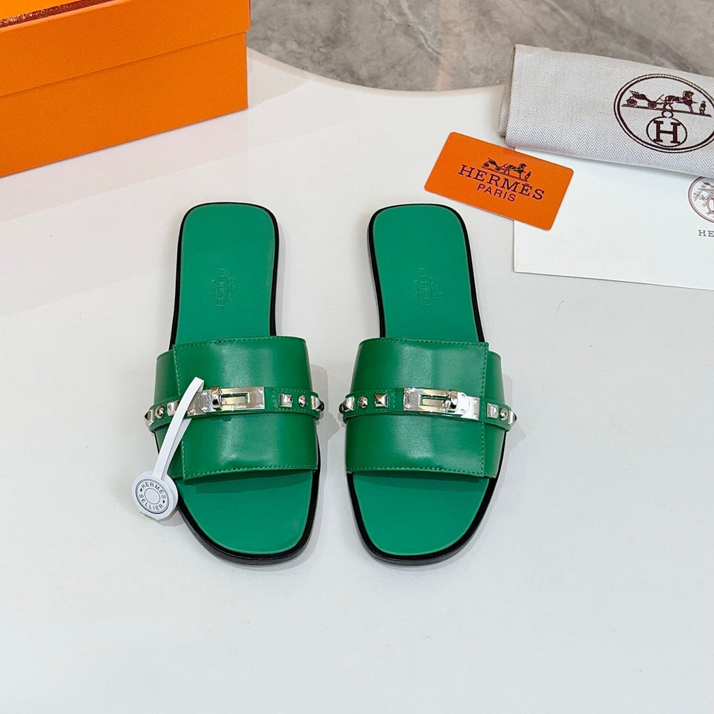 HM 26S GIULIA SANDAL IN GREEN CALFSKIN SILVER HARDWARE