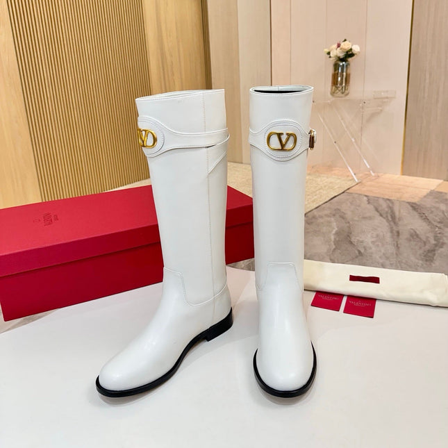 VALENTINO 26S TALL BOOTS IN WHITE CALFSKIN