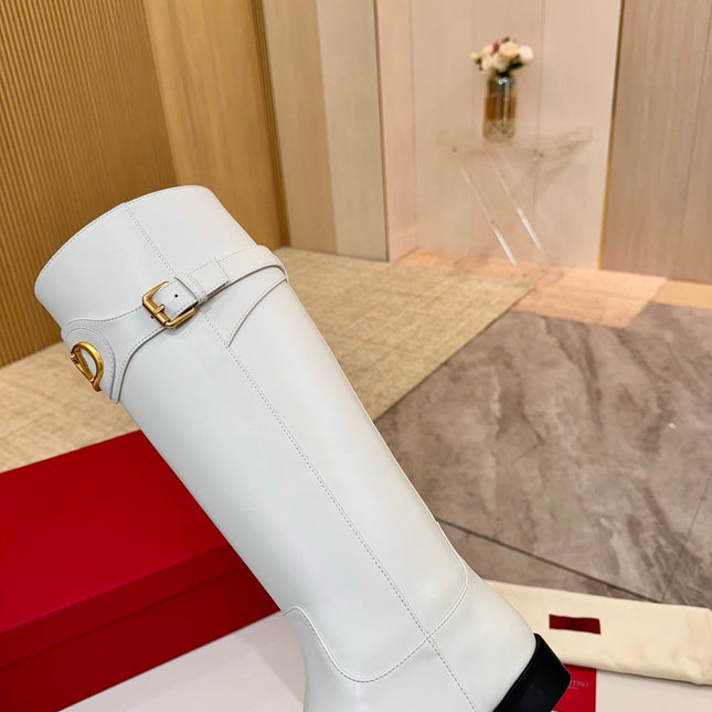 VALENTINO 26S TALL BOOTS IN WHITE CALFSKIN