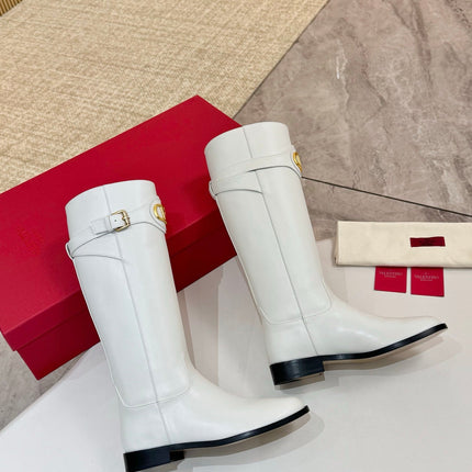 VALENTINO 26S TALL BOOTS IN WHITE CALFSKIN