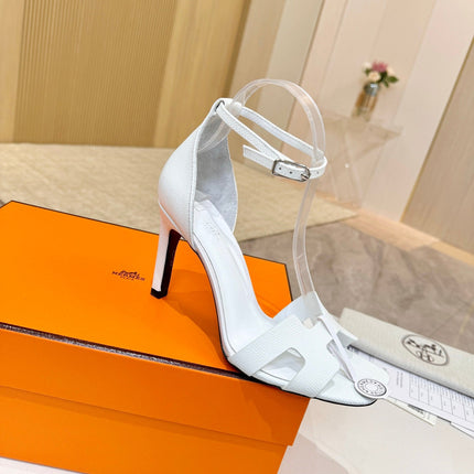 HM 26S H HIGH HEEL SANDALS 90MM IN WHITE GRAINED CALFSKIN