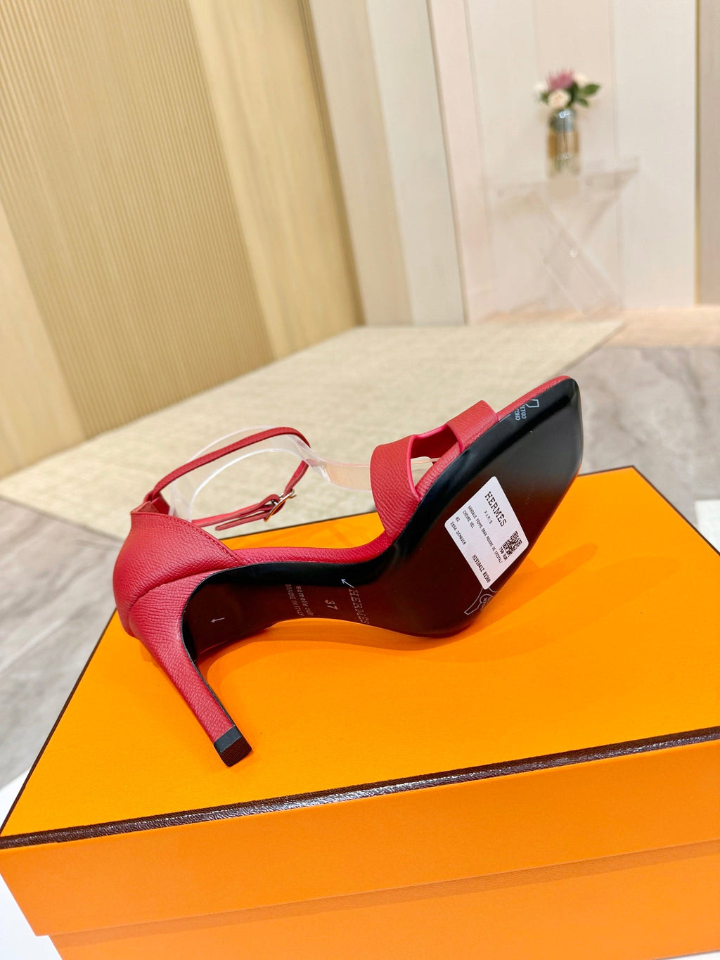 HM 26S H HIGH HEEL SANDALS 90MM IN DEEP RED GRAINED CALFSKIN