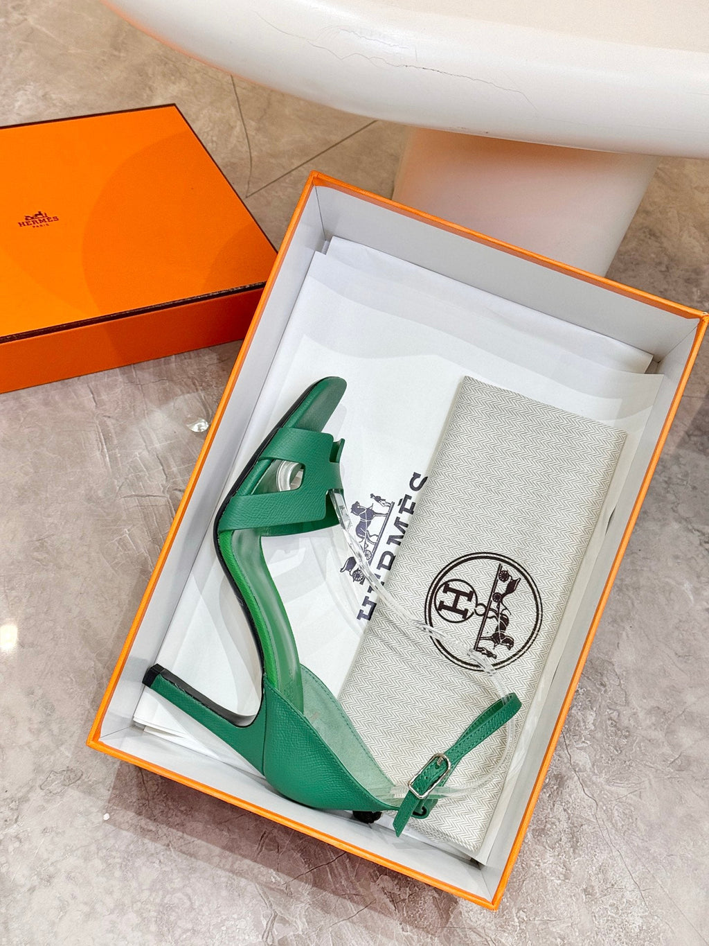 HM 26S H HIGH HEEL SANDALS 90MM IN GREEN GRAINED CALFSKIN