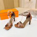 HM 26S H HIGH HEEL SANDALS 90MM IN TAN BROWN CALFSKIN