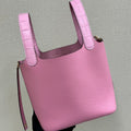 HM 25S PICOTIN LOCK 18 CM IN PINK COWHIDE WITH CROCODILE HANDLE STYLE 5