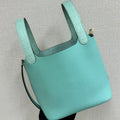 HM 25S PICOTIN LOCK 18 CM IN AQUAMARINE COWHIDE WITH CROCODILE HANDLE STYLE 7