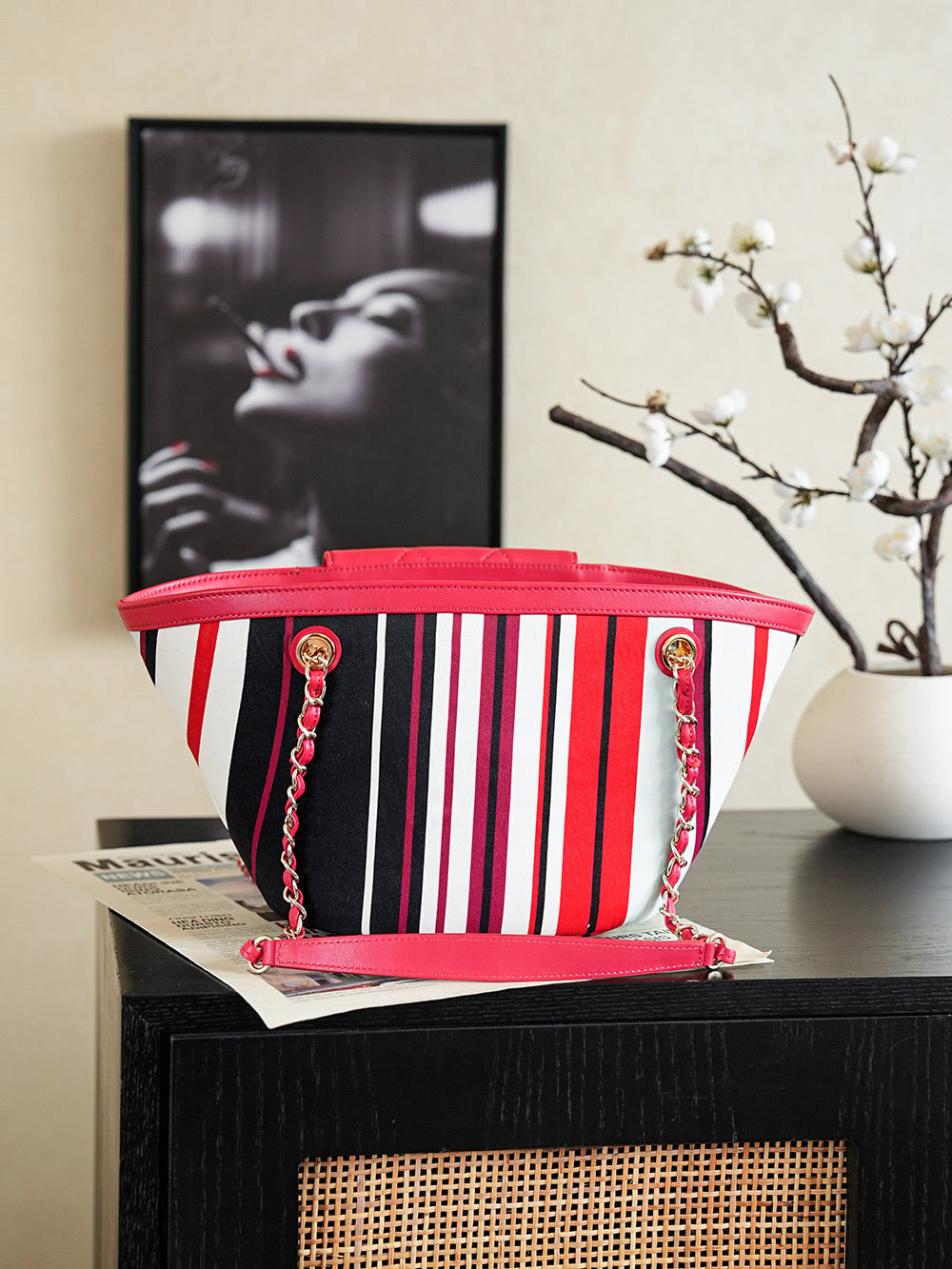 CHANEL 26S TOTE BAG 41 IN RED MULTICOLOR CANVAS AND CALFSKIN GOLD HARDWARE