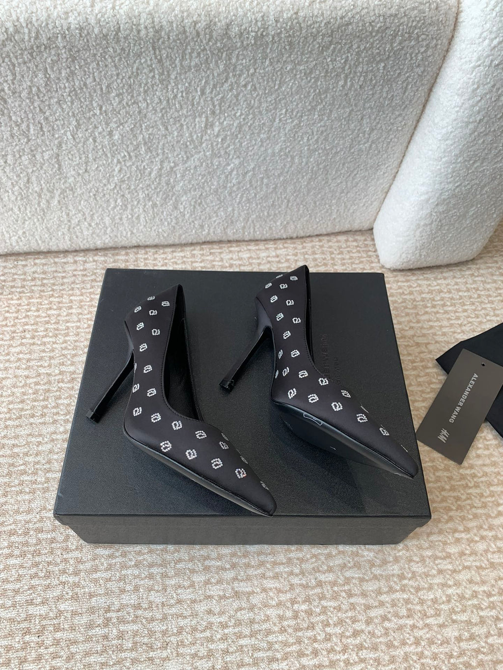 DELPHINE CRYSTAL-EMBELLISHED BLACK SILK PUMPS