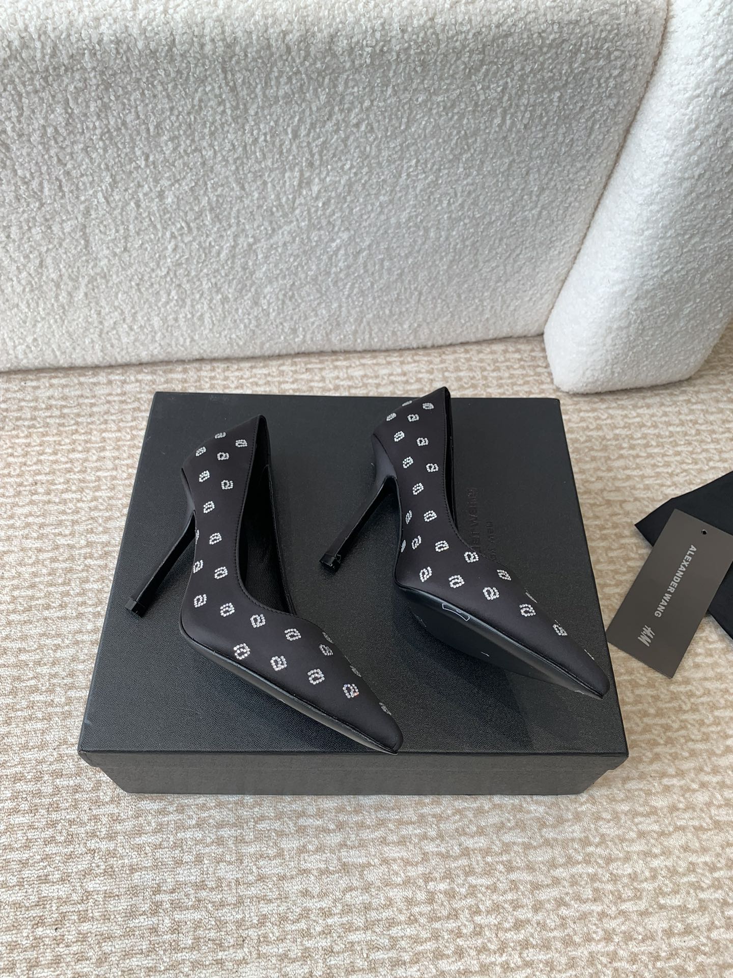 DELPHINE CRYSTAL-EMBELLISHED BLACK SILK PUMPS