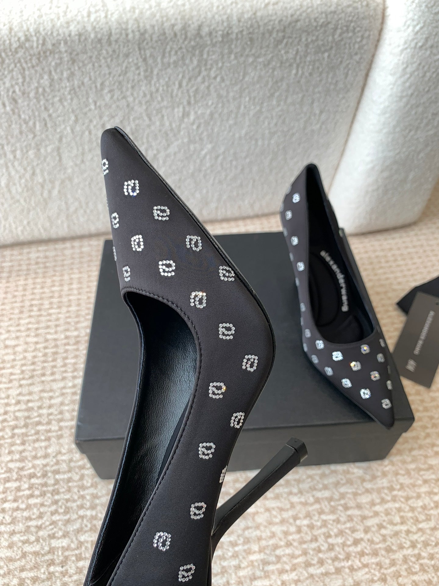 DELPHINE CRYSTAL-EMBELLISHED BLACK SILK PUMPS
