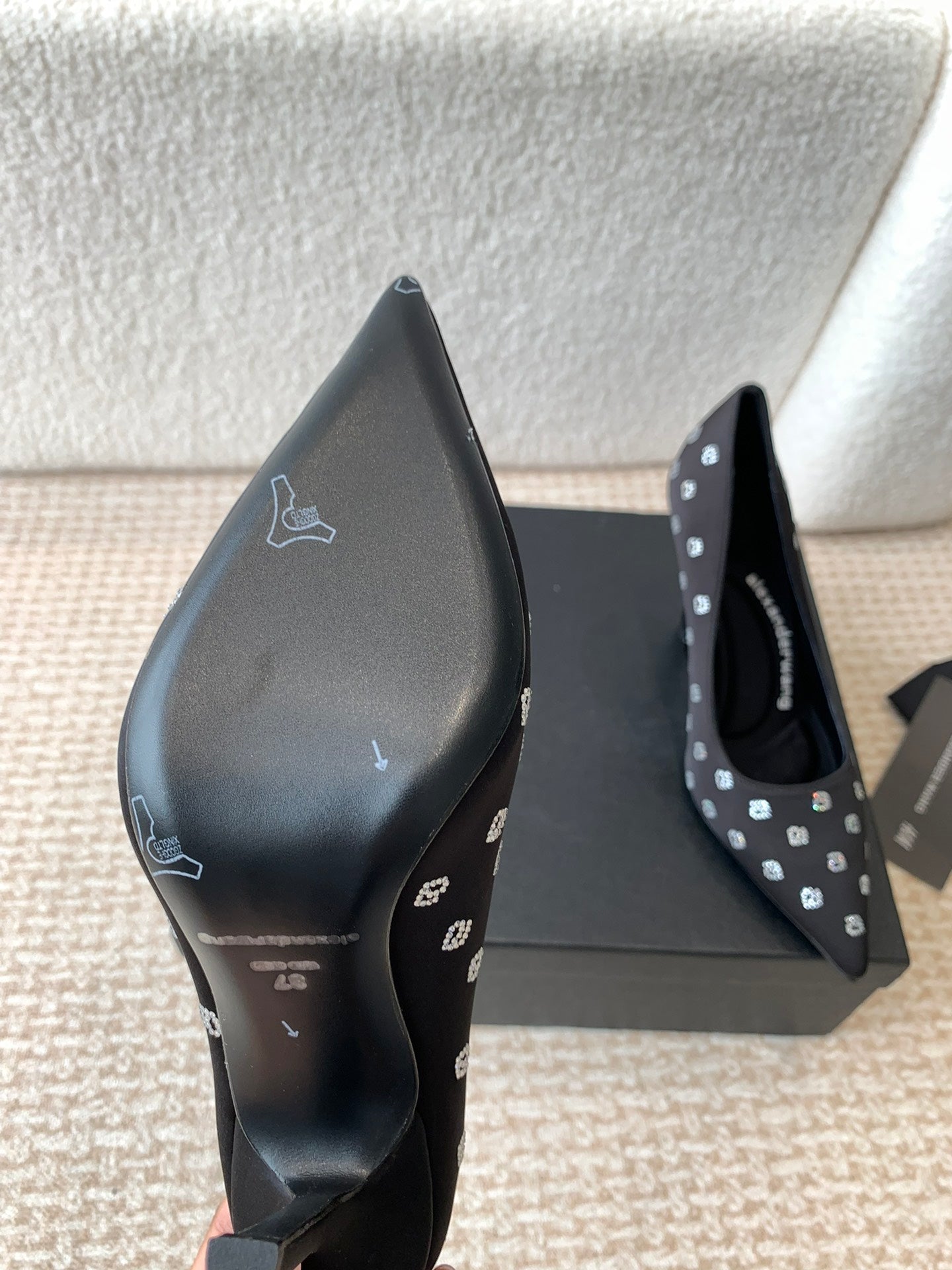 DELPHINE CRYSTAL-EMBELLISHED BLACK SILK PUMPS