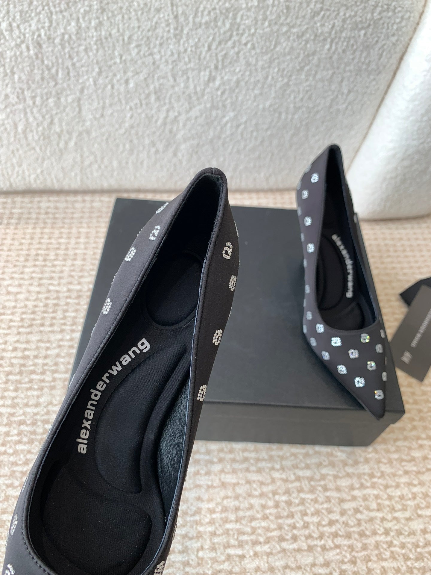 DELPHINE CRYSTAL-EMBELLISHED BLACK SILK PUMPS