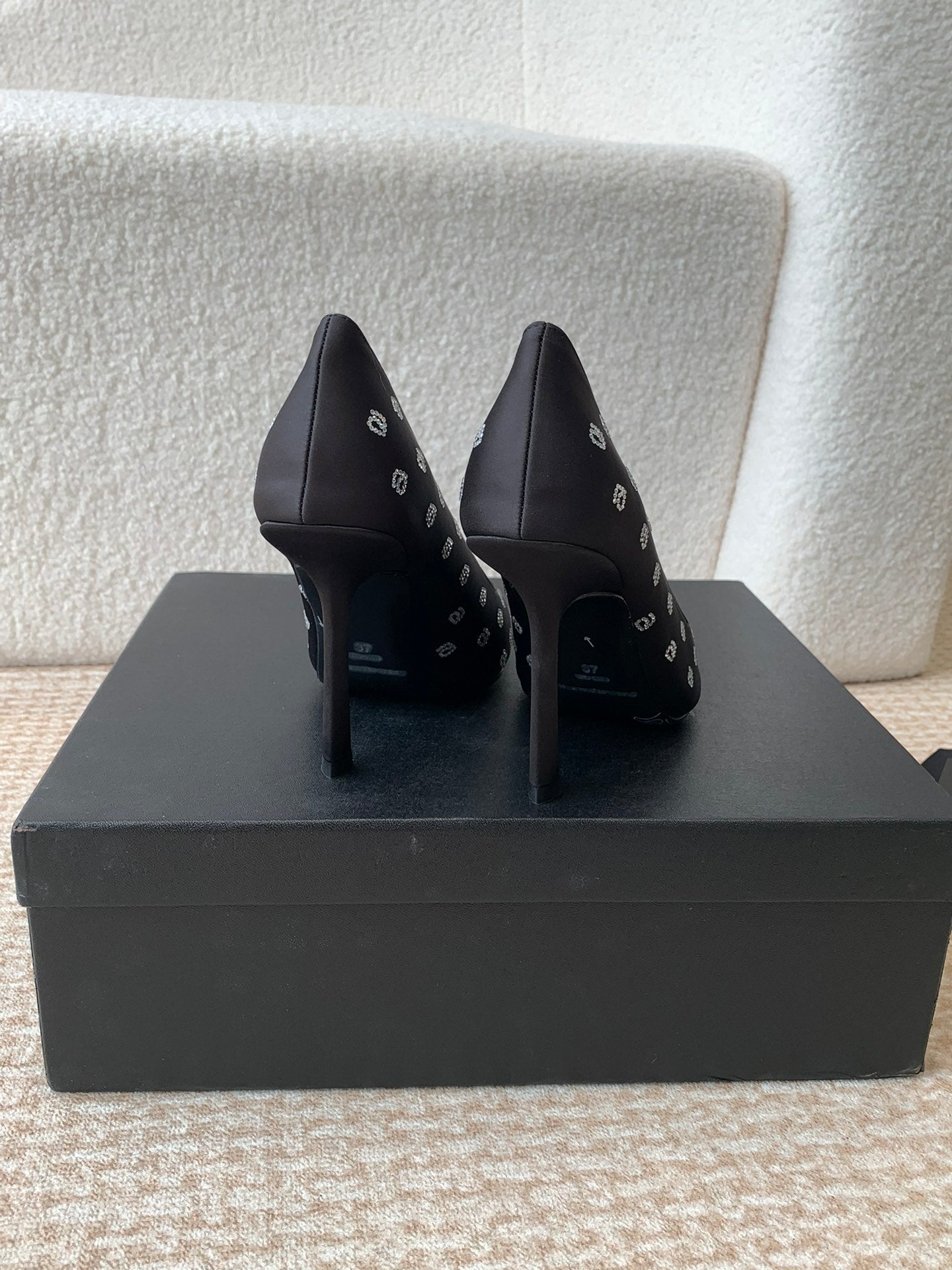 DELPHINE CRYSTAL-EMBELLISHED BLACK SILK PUMPS