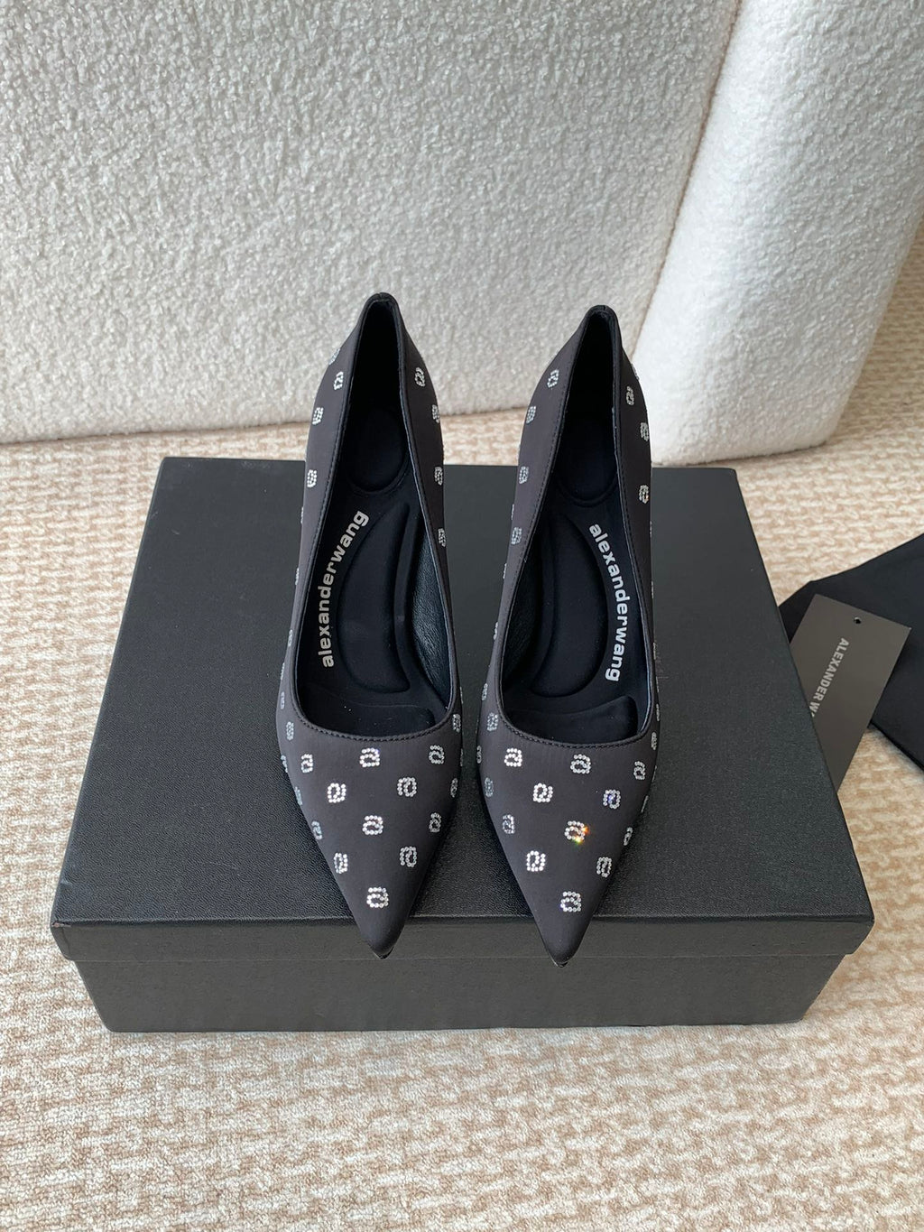 DELPHINE CRYSTAL-EMBELLISHED BLACK SILK PUMPS
