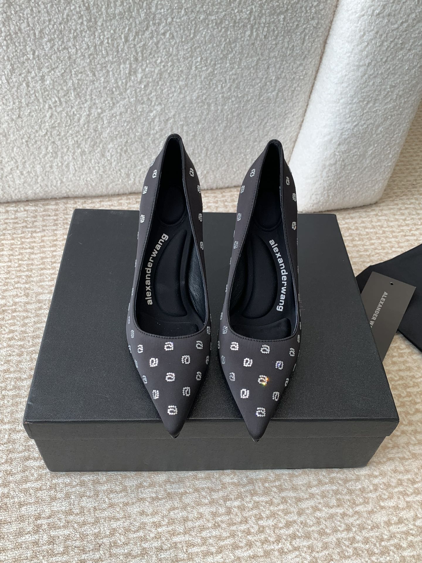 DELPHINE CRYSTAL-EMBELLISHED BLACK SILK PUMPS