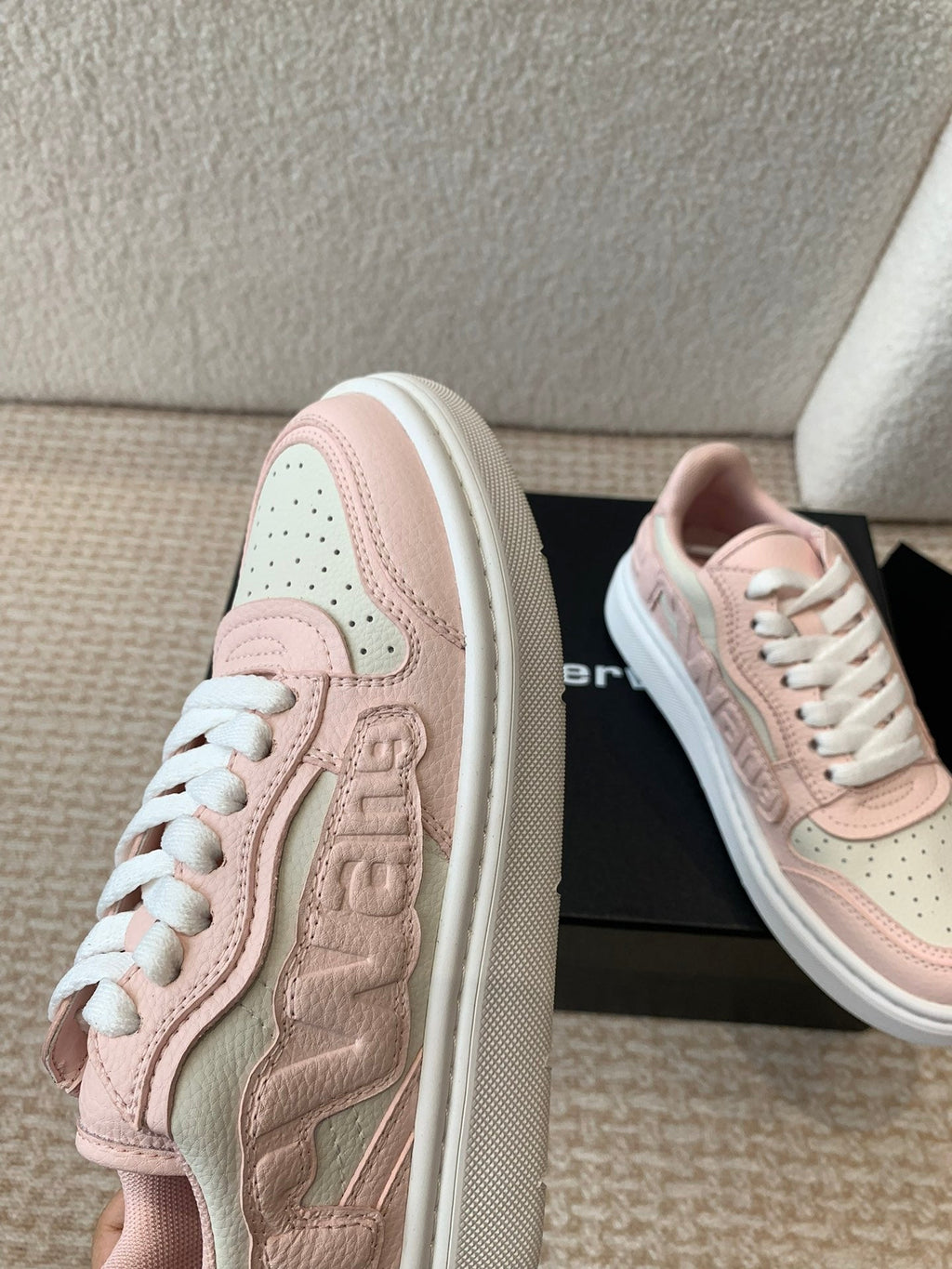 SNEAKER WITH LOGO IN BLUSH PINK MIX BEIGE PUFF PEBBLE LEATHER
