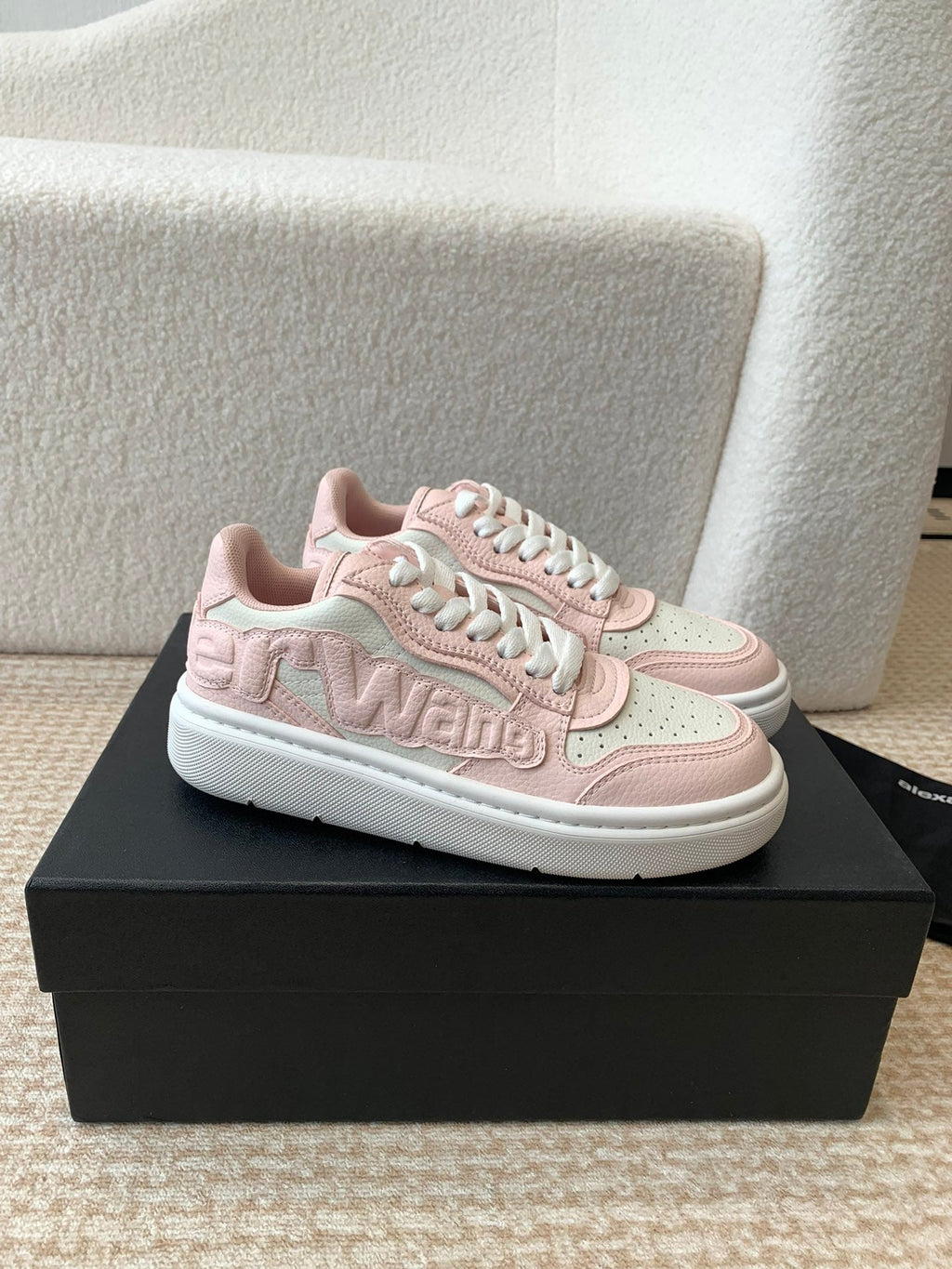 SNEAKER WITH LOGO IN BLUSH PINK MIX BEIGE PUFF PEBBLE LEATHER