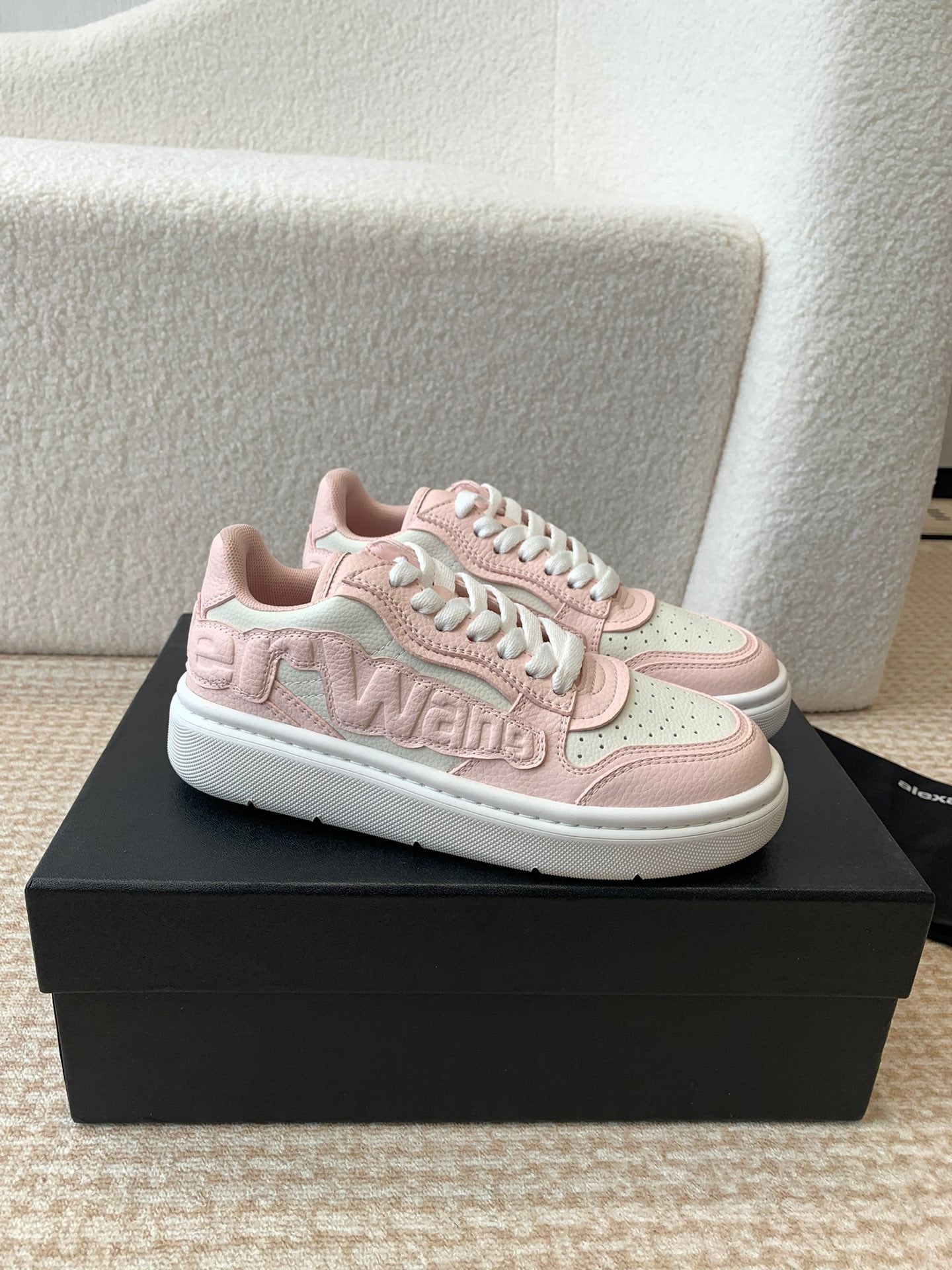 SNEAKER WITH LOGO IN BLUSH PINK MIX BEIGE PUFF PEBBLE LEATHER
