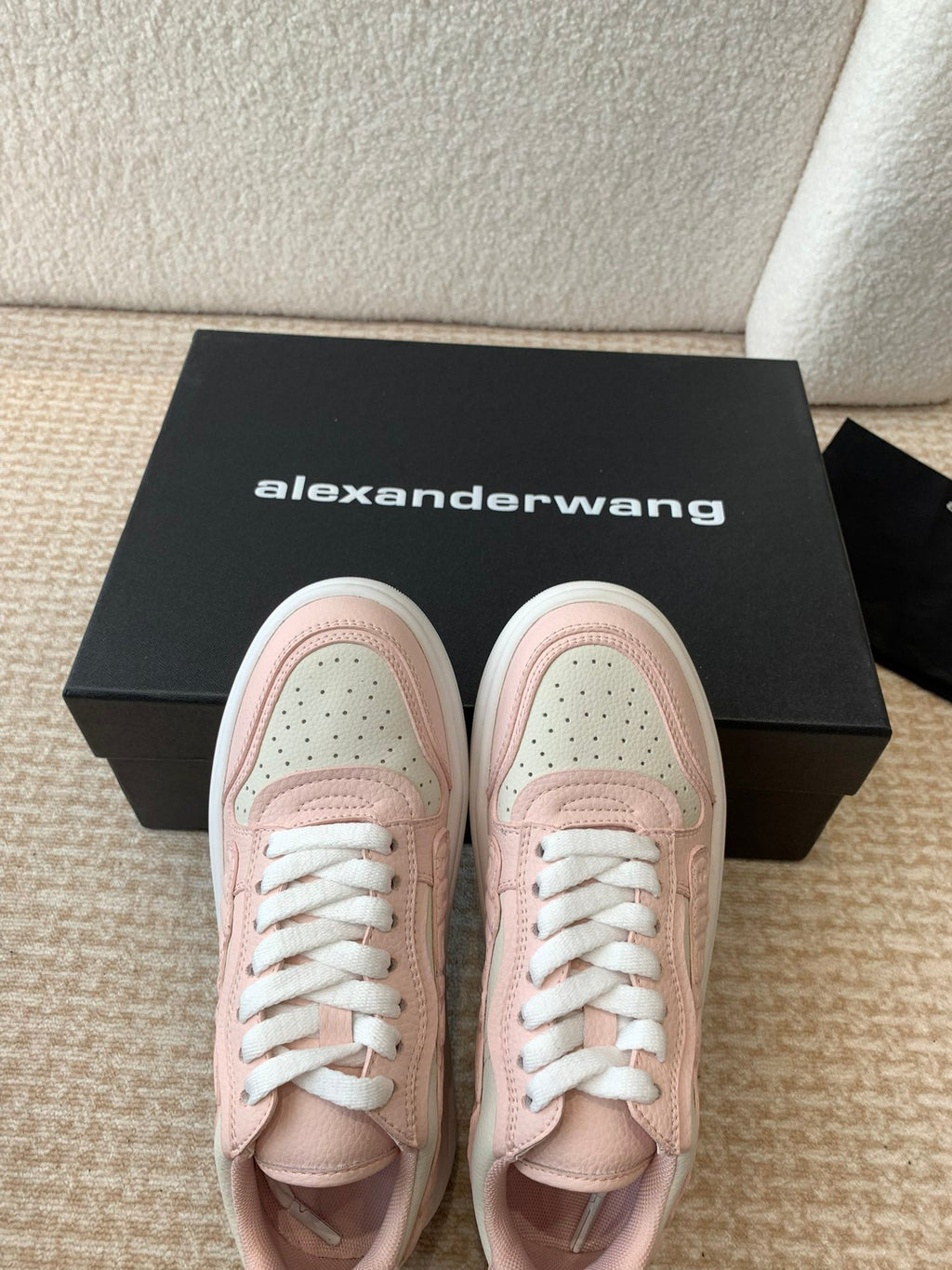 SNEAKER WITH LOGO IN BLUSH PINK MIX BEIGE PUFF PEBBLE LEATHER