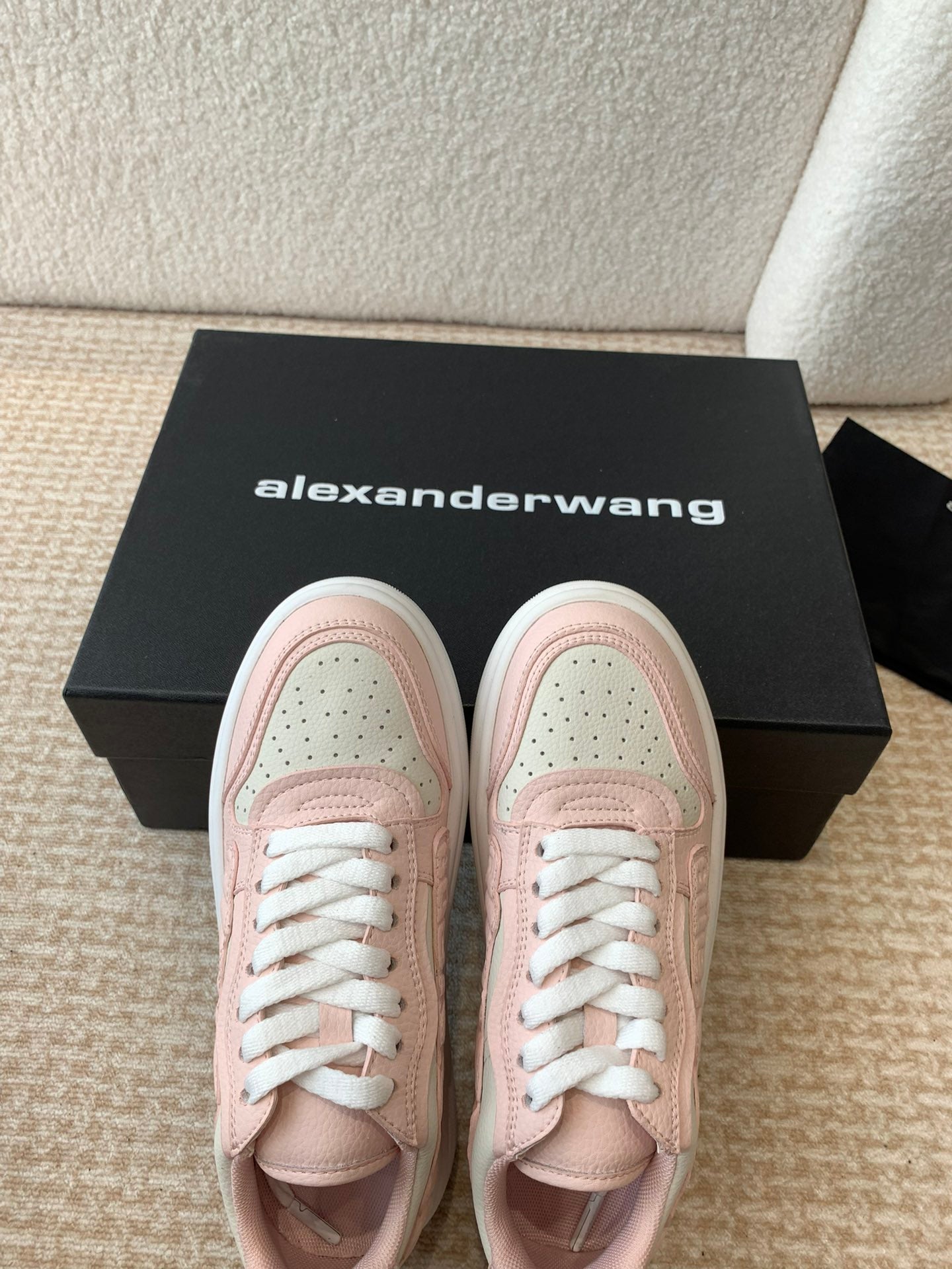SNEAKER WITH LOGO IN BLUSH PINK MIX BEIGE PUFF PEBBLE LEATHER