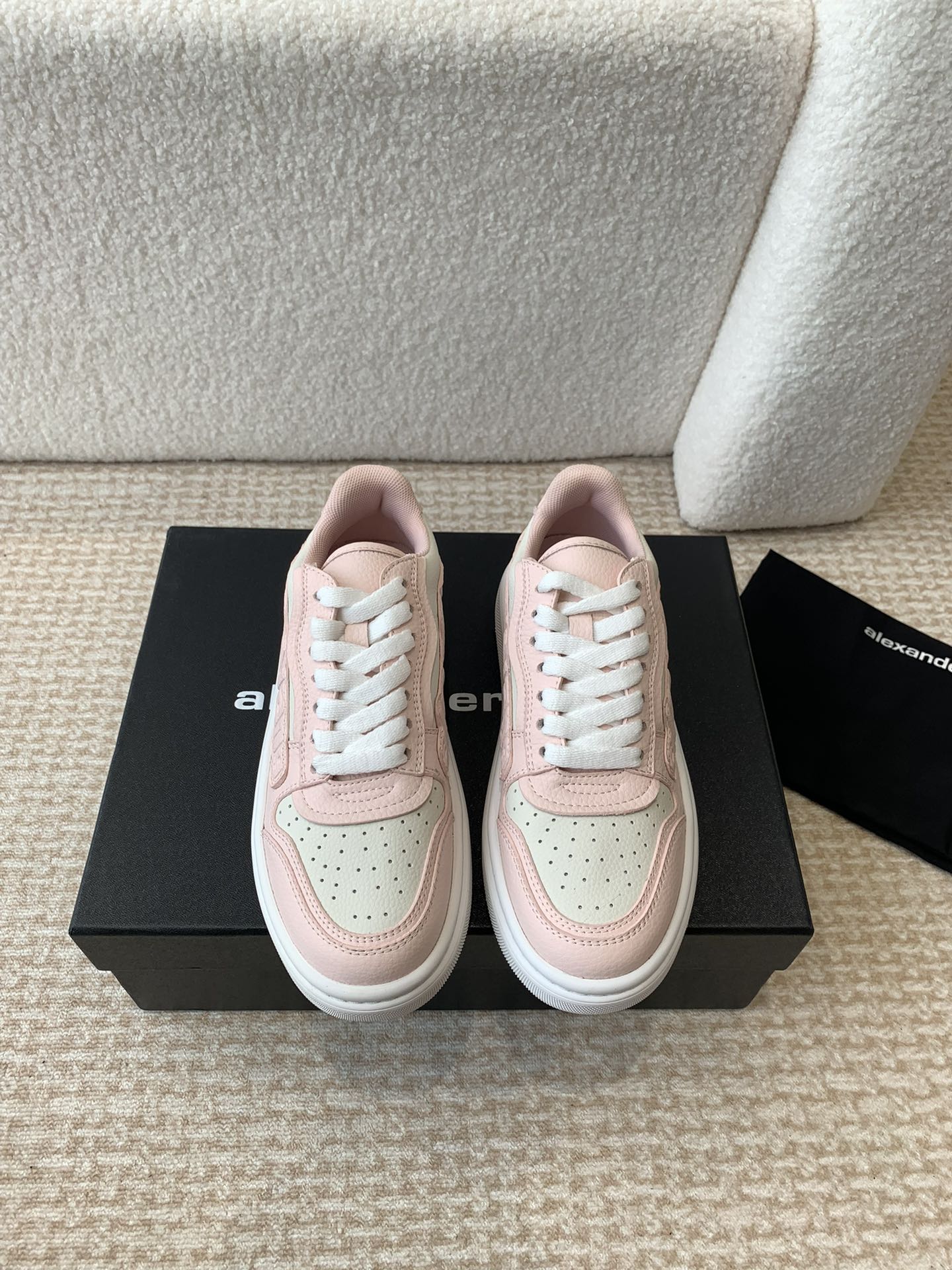SNEAKER WITH LOGO IN BLUSH PINK MIX BEIGE PUFF PEBBLE LEATHER