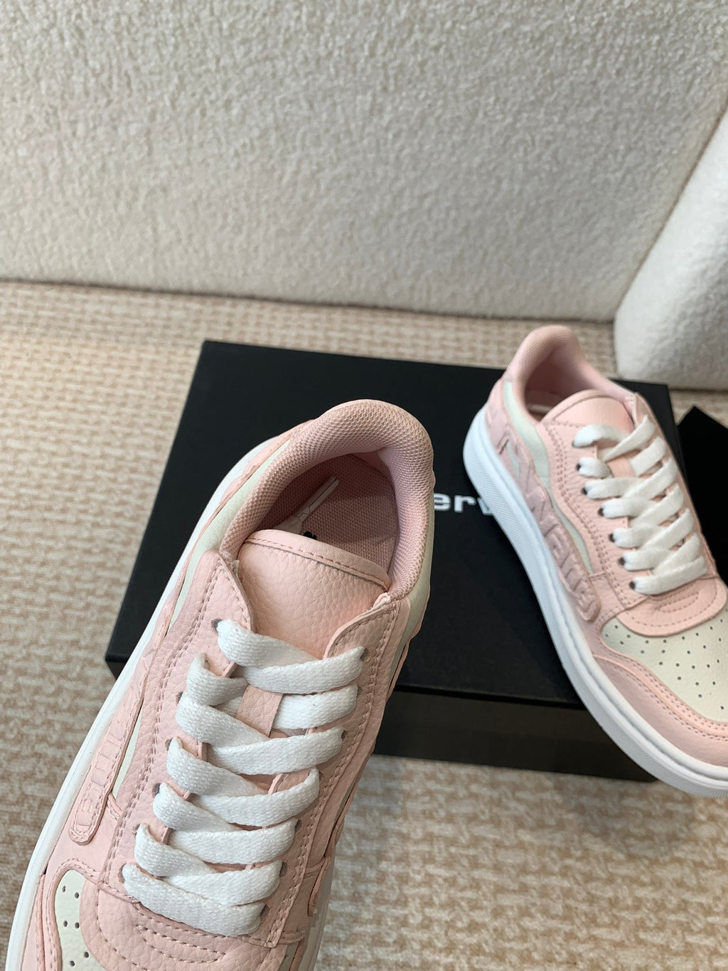SNEAKER WITH LOGO IN BLUSH PINK MIX BEIGE PUFF PEBBLE LEATHER
