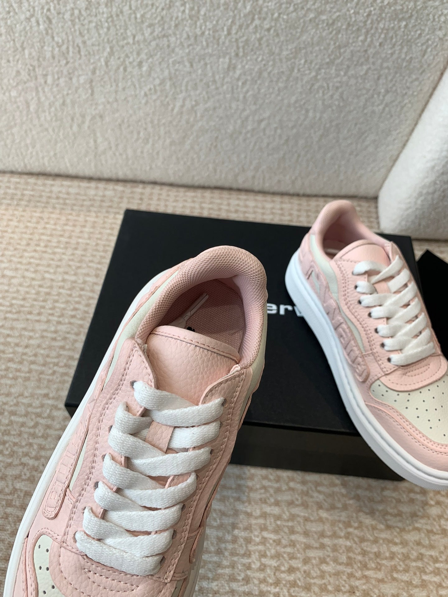 SNEAKER WITH LOGO IN BLUSH PINK MIX BEIGE PUFF PEBBLE LEATHER