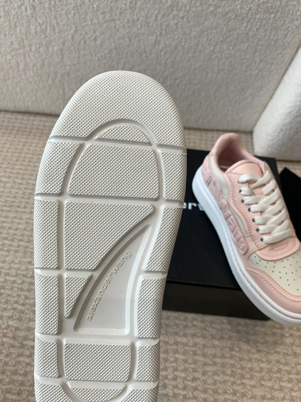 SNEAKER WITH LOGO IN BLUSH PINK MIX BEIGE PUFF PEBBLE LEATHER