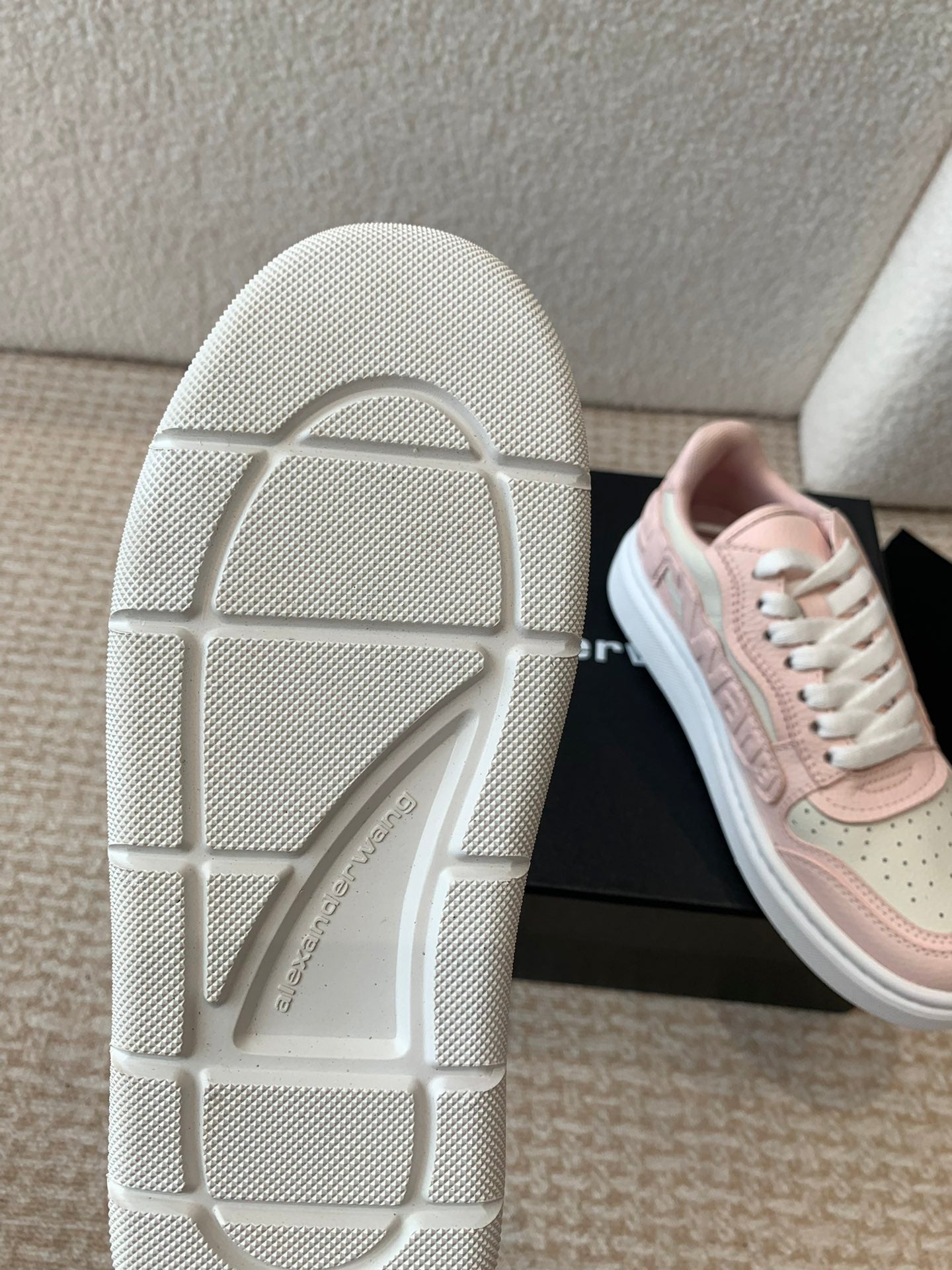 SNEAKER WITH LOGO IN BLUSH PINK MIX BEIGE PUFF PEBBLE LEATHER
