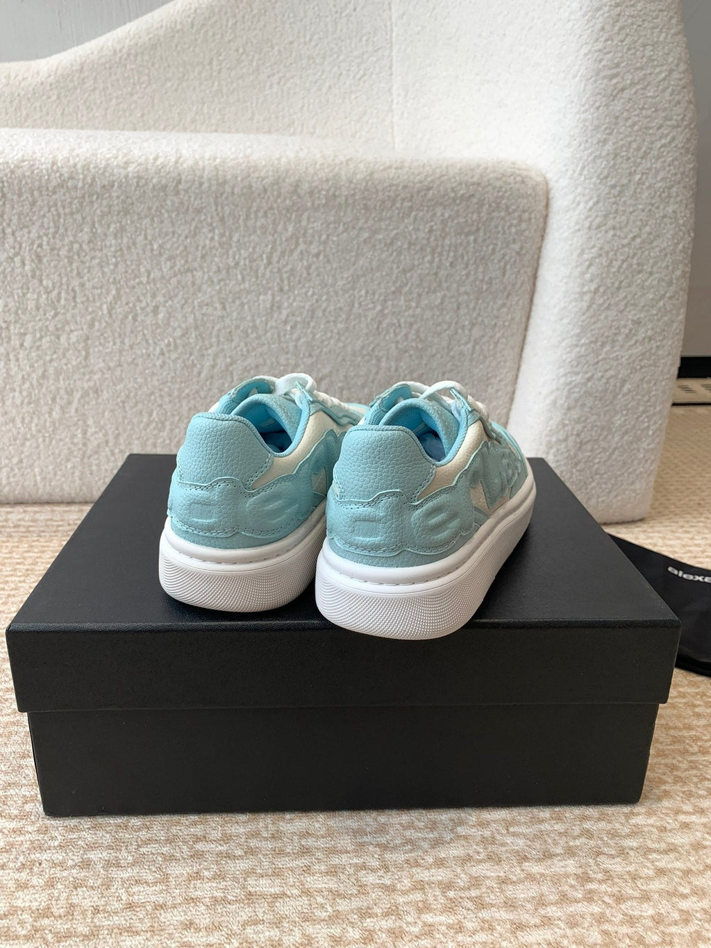 SNEAKER WITH LOGO IN SKY BLUE MIX BEIGE PUFF PEBBLE LEATHER