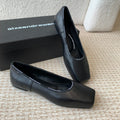 SQUARE-TOE BALLET FLAT IN BLACK LAMBSKIN